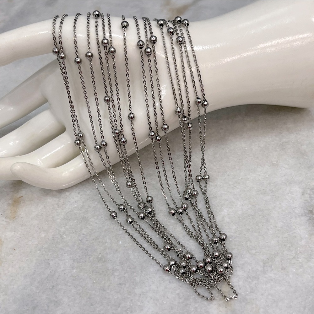 Silver Multi-Strand Station Toggle Clasp Necklace - image 4